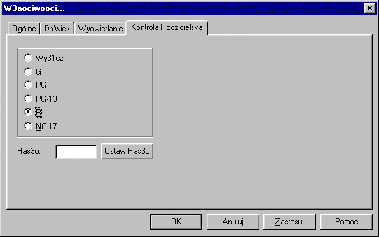 Karta w�a�ciwo�ci ustawie� kontroli rodzicielskiej